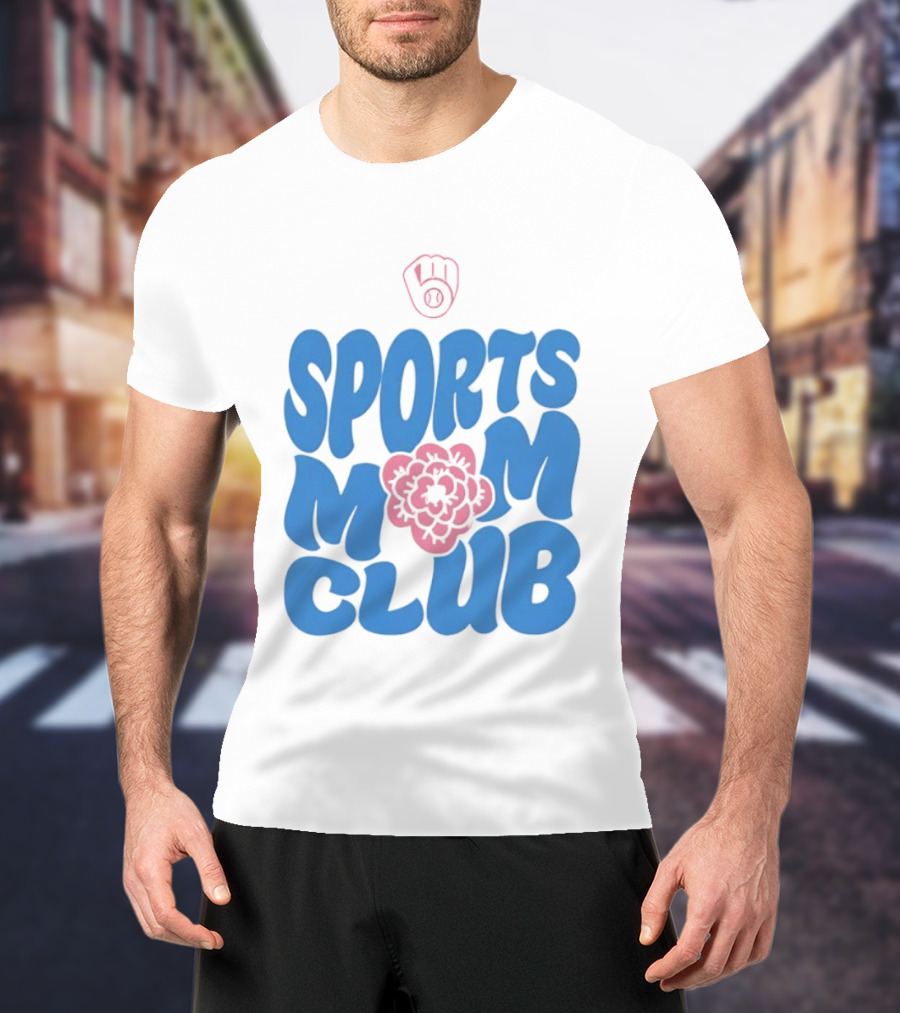 Milwaukee Brewers Sports Mom Club Mother's Day Baseball Mitt Flower T-Shirt