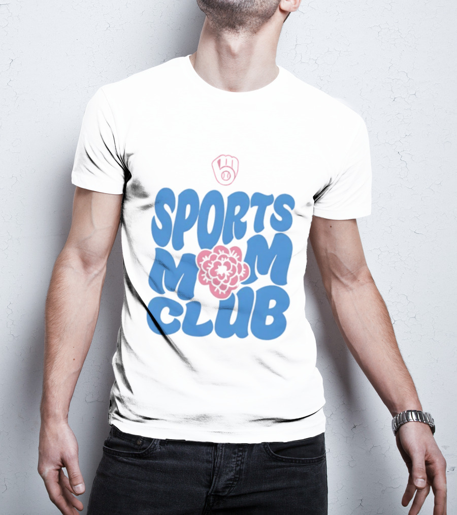 Milwaukee Brewers Sports Mom Club Mother's Day Baseball Mitt Flower T-Shirt