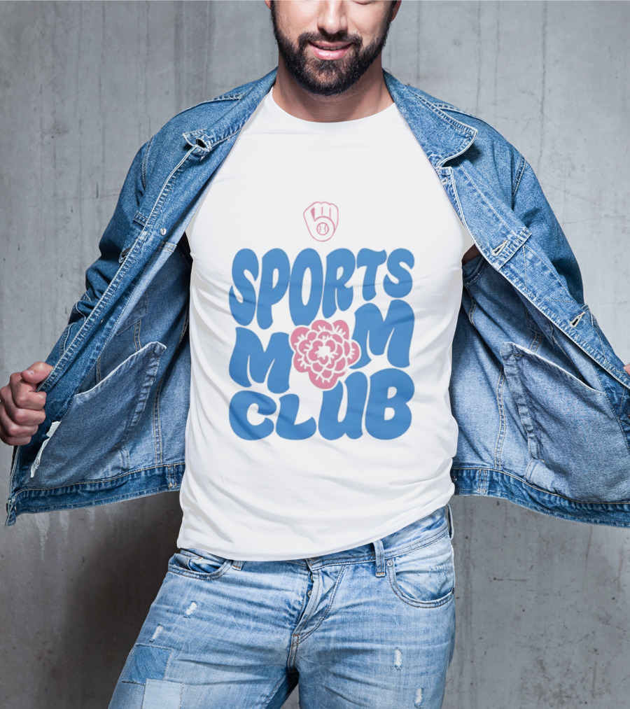 Milwaukee Brewers Sports Mom Club Mother's Day Baseball Mitt Flower T-Shirt