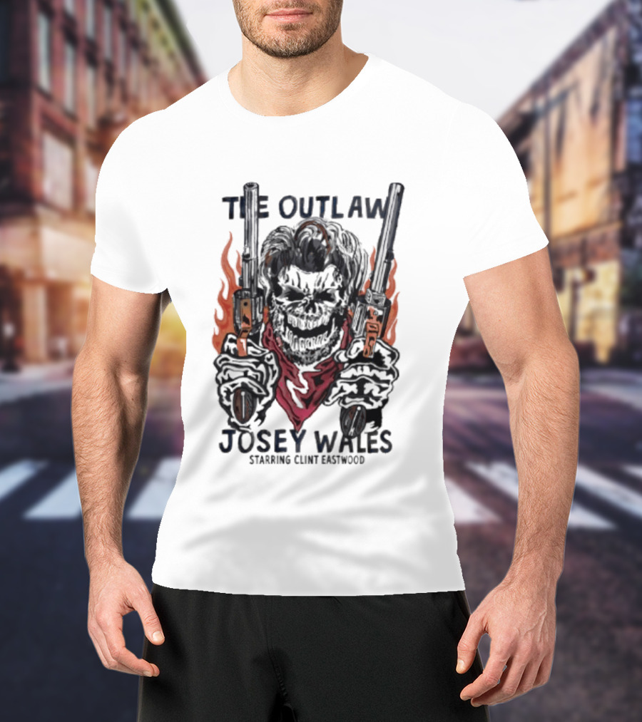 The Outlaw Josey Wales Starring Clint Eastwood Gunslinger Skeleton T-Shirt