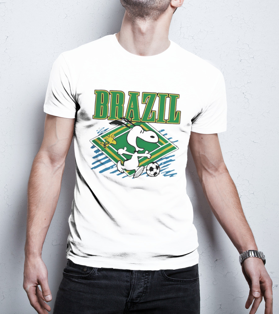 Brazil Soccer Snoopy Woodstock Peanuts Characters Football T-Shirt