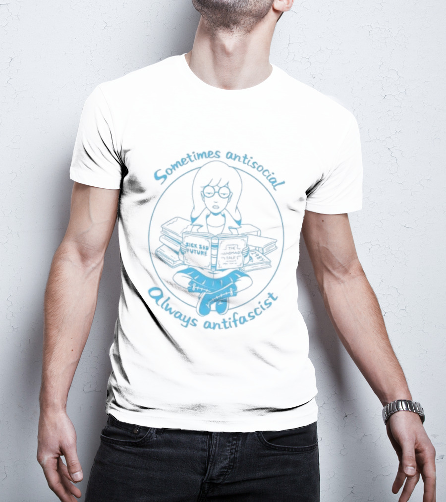 Sometimes Antisocial Always Antifascist Book Lover T-Shirt