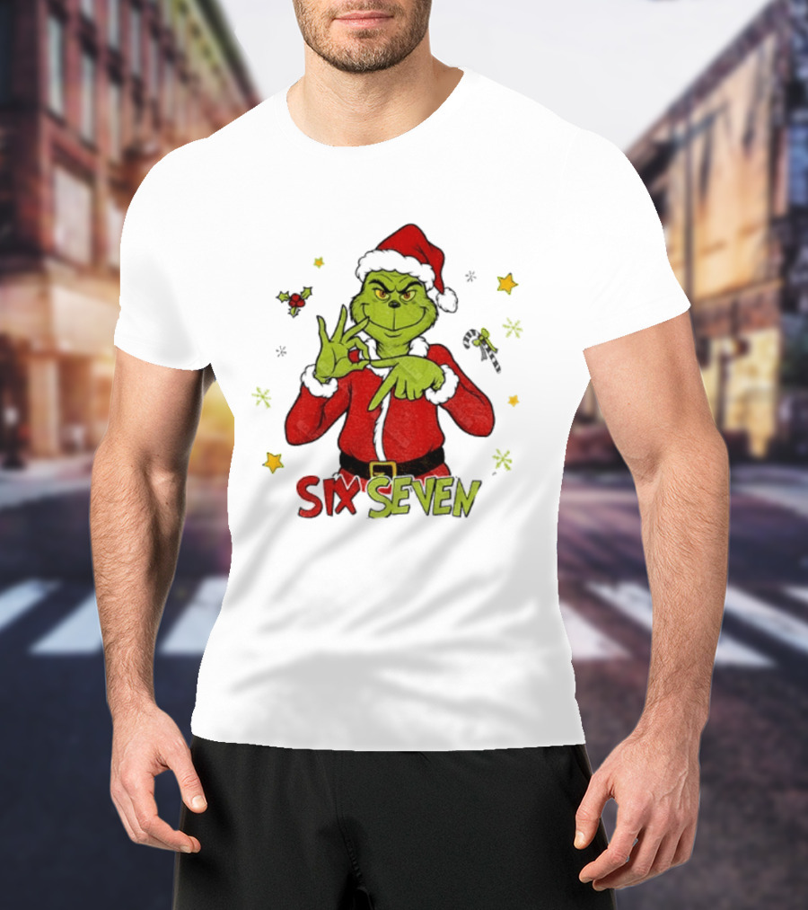 Grinch Santa Six Seven 6 7 Meme Christmas Stars Candy Cane T-Shirt