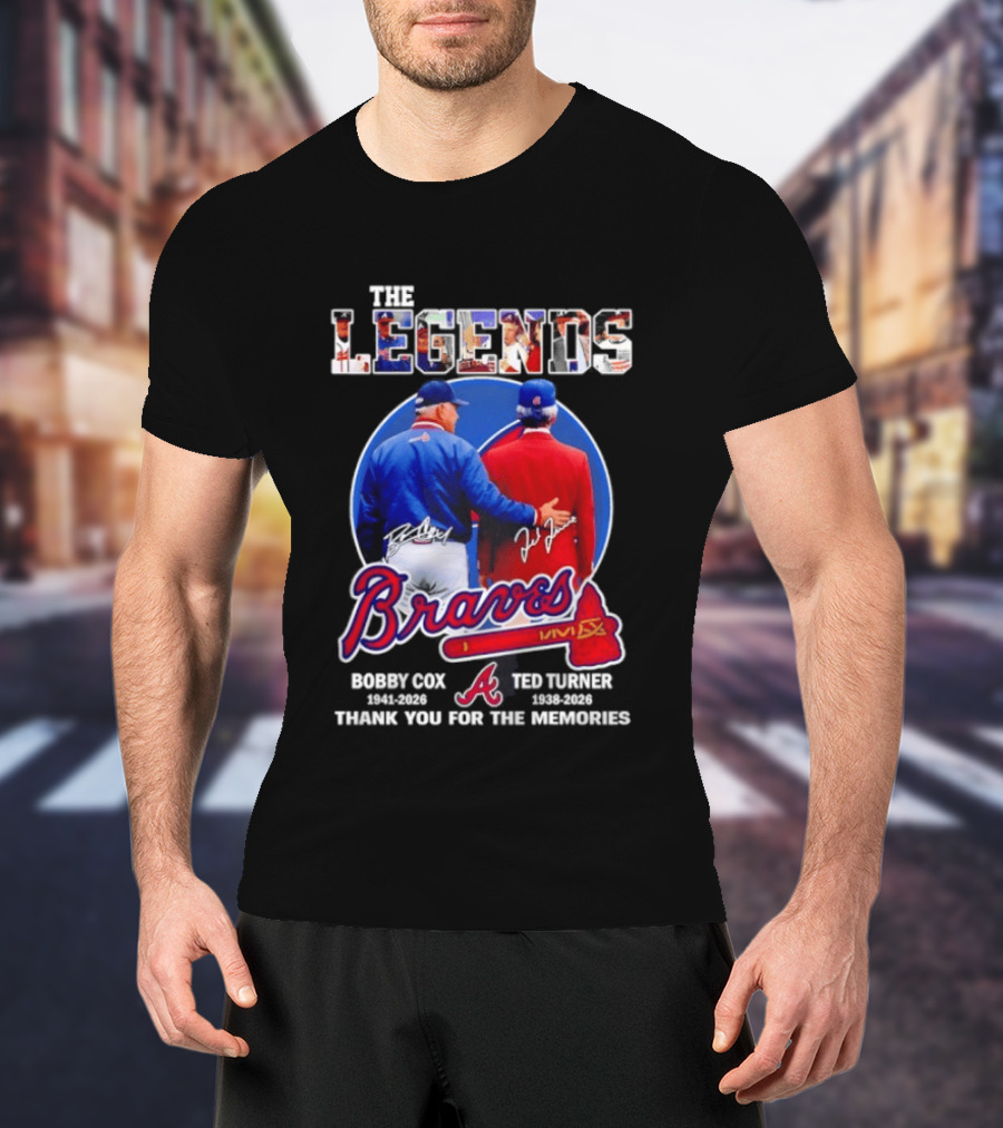 Bobby Cox Ted Turner Atlanta Braves Legends Thank You For The Memories Signatures T-Shirt