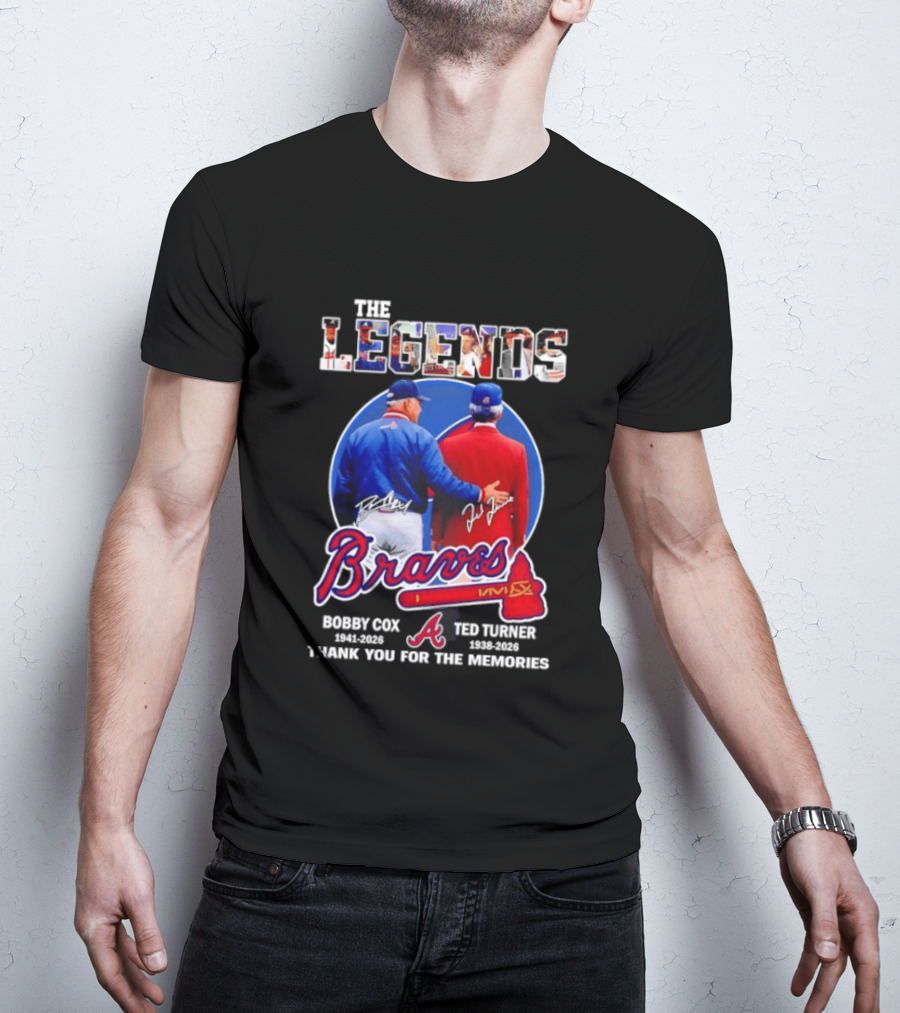 Bobby Cox Ted Turner Atlanta Braves Legends Thank You For The Memories Signatures T-Shirt