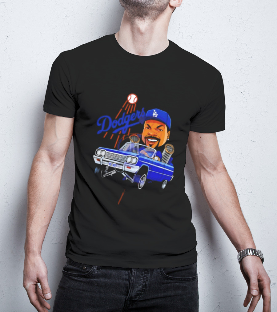 Ice Cube Cartoon Driving Lowrider Los Angeles Dodgers Baseball T-Shirt
