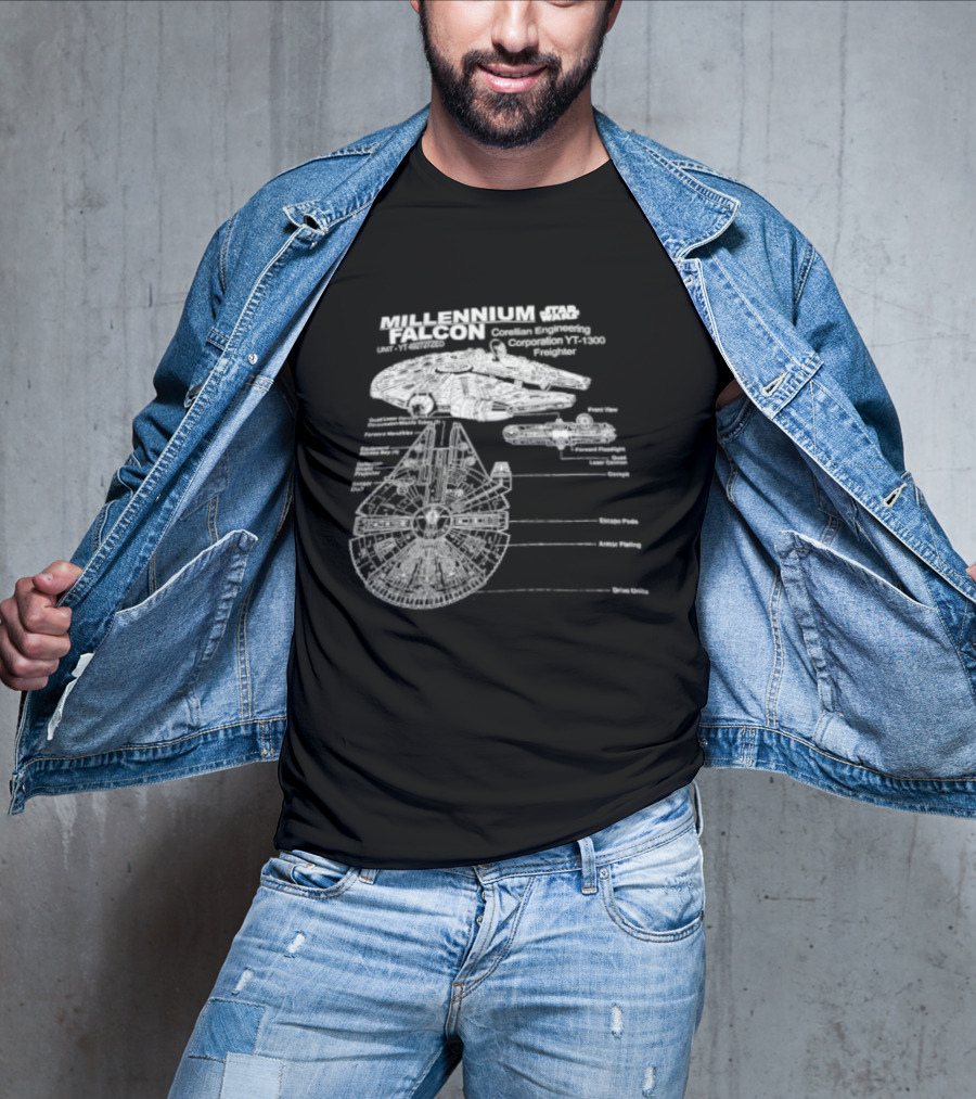 Millennium Falcon Star Wars Corellian Engineering Corporation Blueprint Diagram T-Shirt
