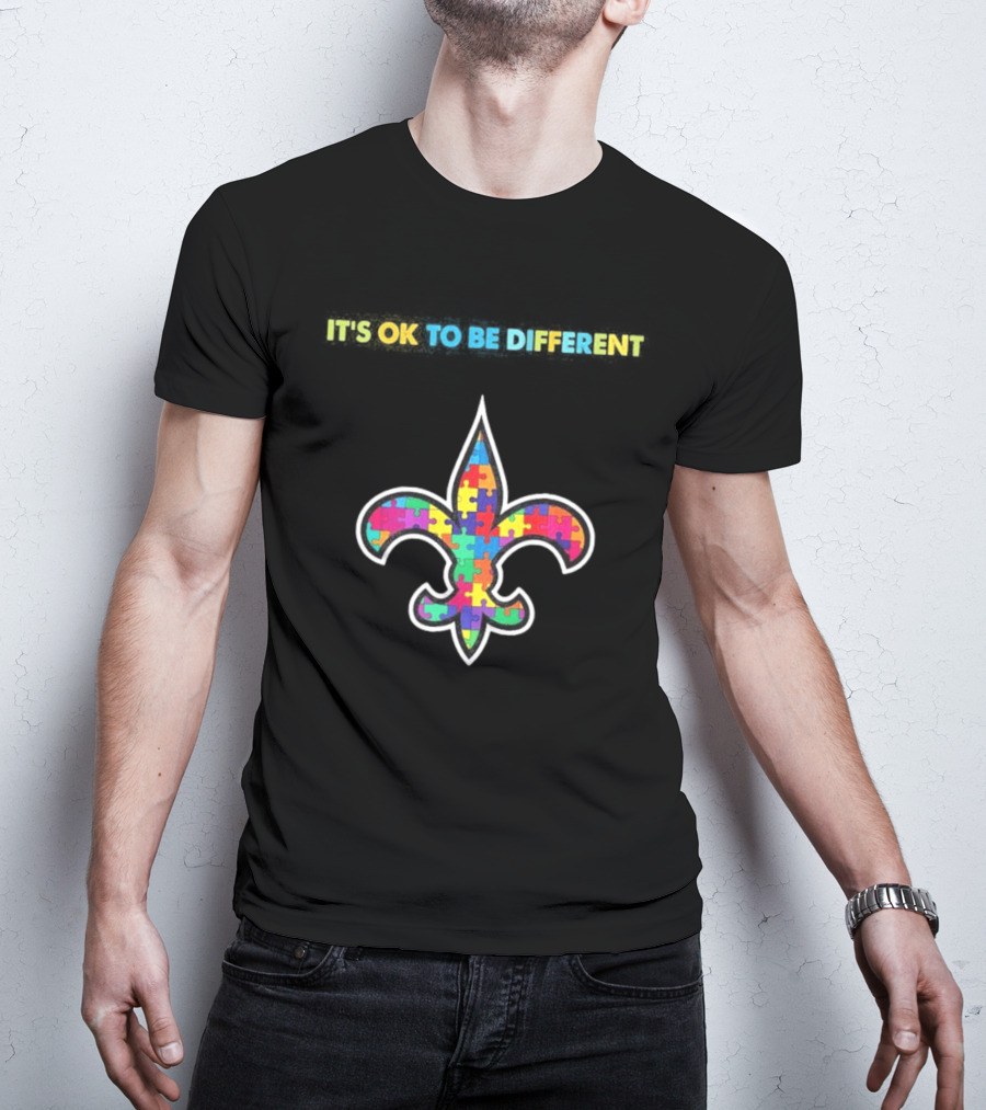 New Orleans Saints Autism Awareness It's OK To Be Different Puzzle Fleur De Lis T-Shirt