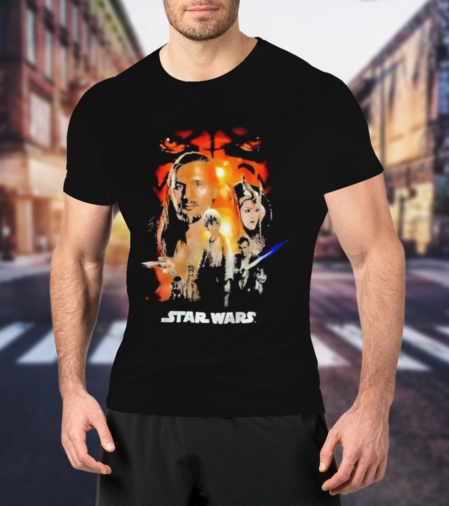 Star Wars The Phantom Menace Movie Characters And Lightsaber T-Shirt