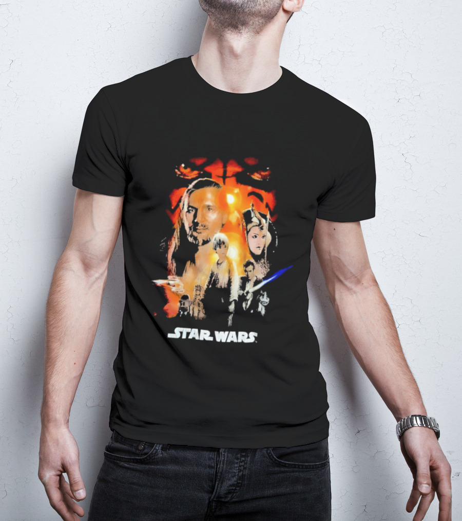 Star Wars The Phantom Menace Movie Characters And Lightsaber T-Shirt