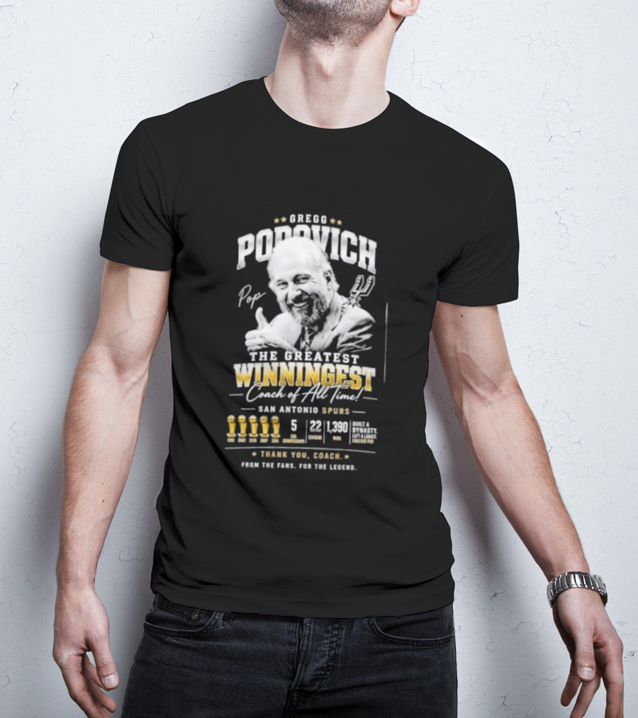 Gregg Popovich San Antonio Spurs Championship Coach Winningest Thank You Coach T-Shirt