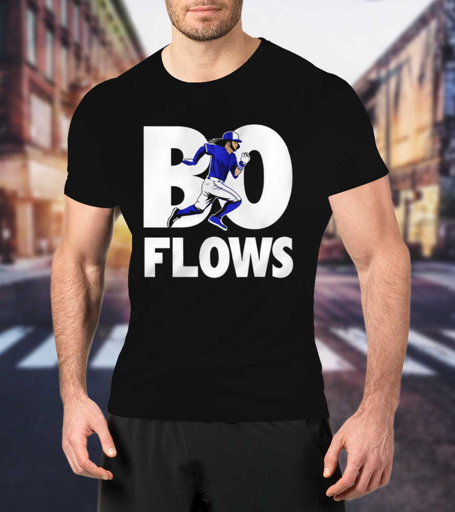 Bo Flows Running Baseball Player In Blue Uniform T-Shirt