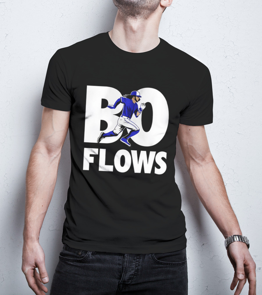 Bo Flows Running Baseball Player In Blue Uniform T-Shirt