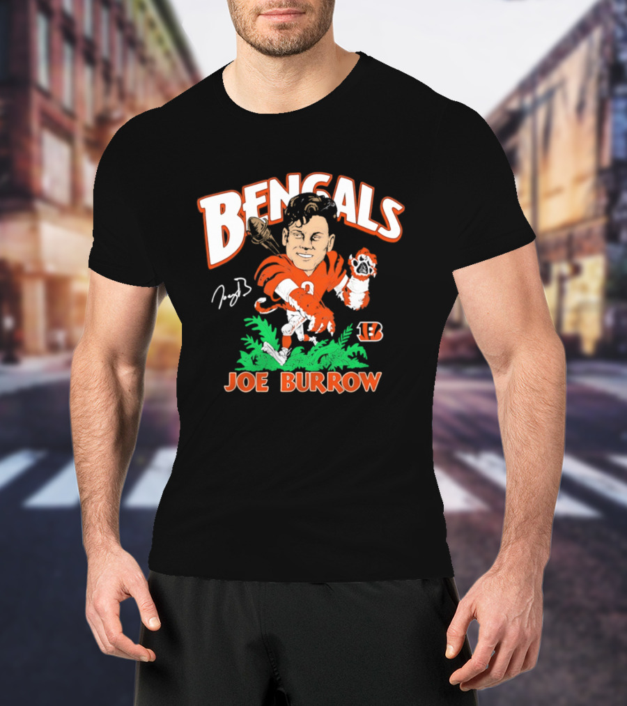Bengals Joe Burrow Caricature Football T-Shirt
