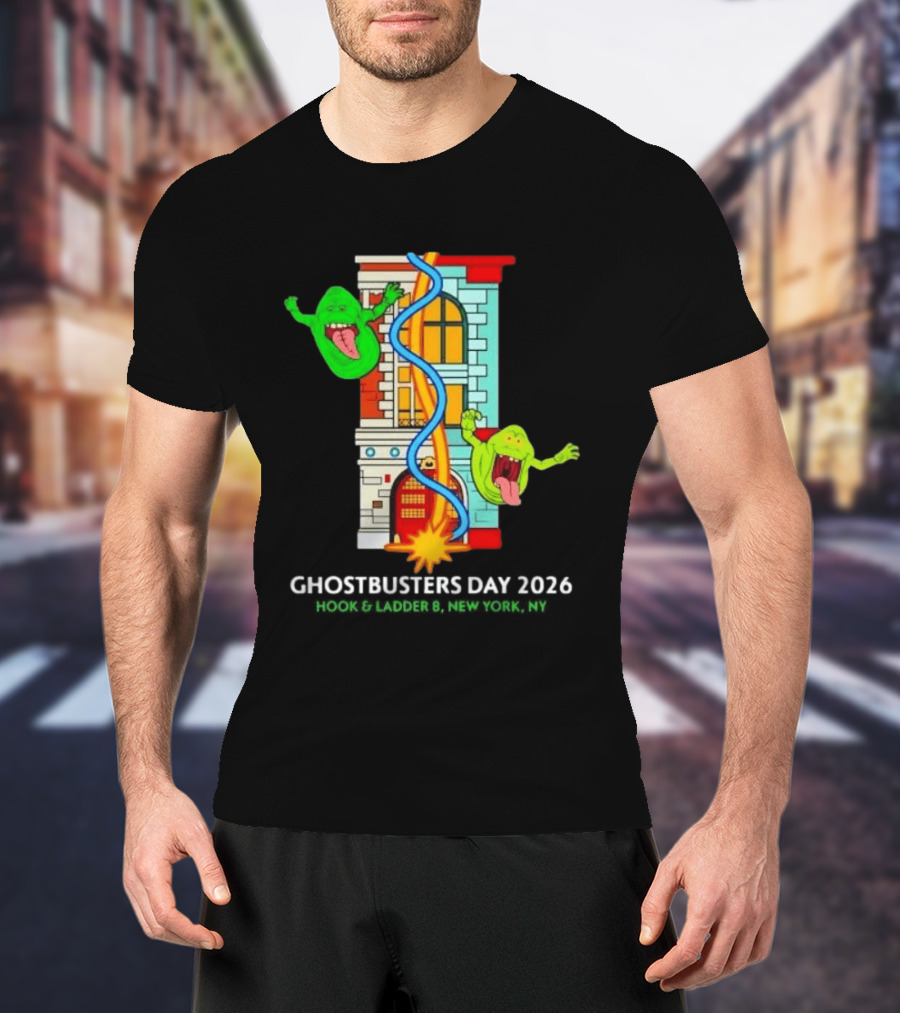 Ghostbusters Day 2026 Hook & Ladder 8 Firehouse Slimer Double Feature T-Shirt