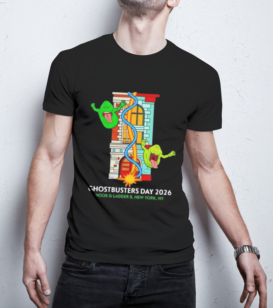 Ghostbusters Day 2026 Hook & Ladder 8 Firehouse Slimer Double Feature T-Shirt