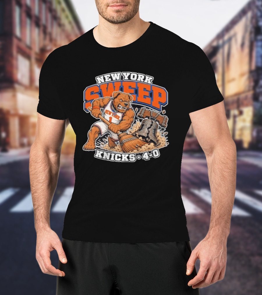 New York Knicks Sweep 76ers Bell Cracked 4 0 T-Shirt