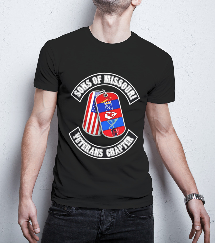 Sons Of Missouri Veterans Chapter Dog Tags KC Chiefs St. Louis Cardinals STL Blues USA Flag T-Shirt