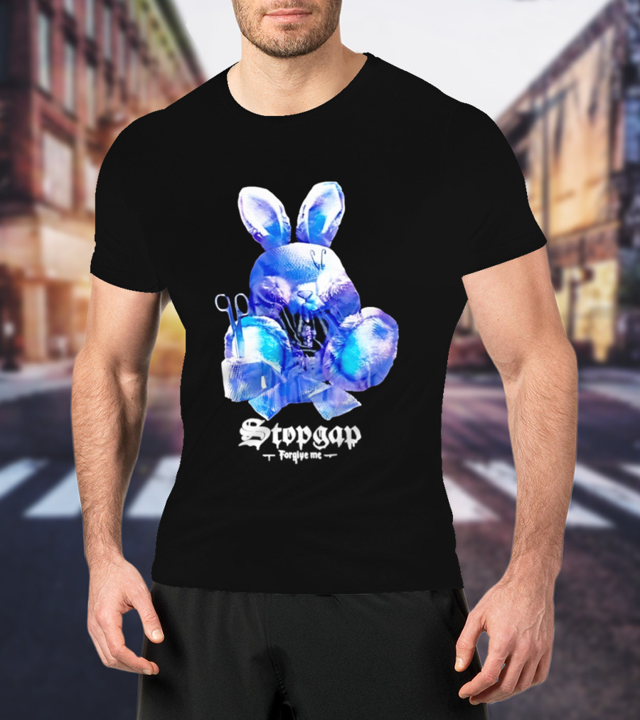 Stopgap Forgive Me Blue Bunny Plush With Scissors T-Shirt