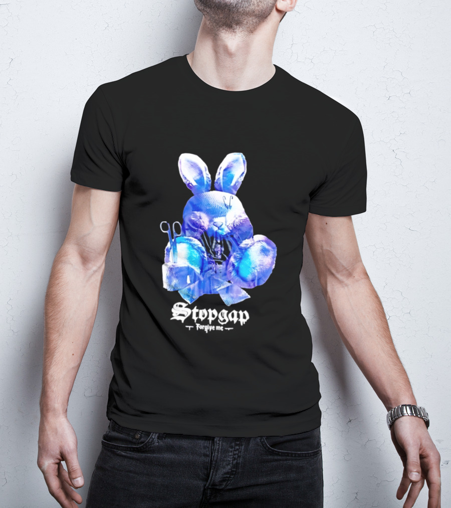 Stopgap Forgive Me Blue Bunny Plush With Scissors T-Shirt