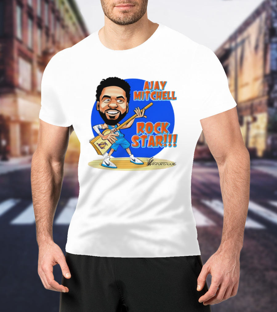 Ajay Mitchell Oklahoma City Thunder Rock Star Basketball Caricature T-Shirt