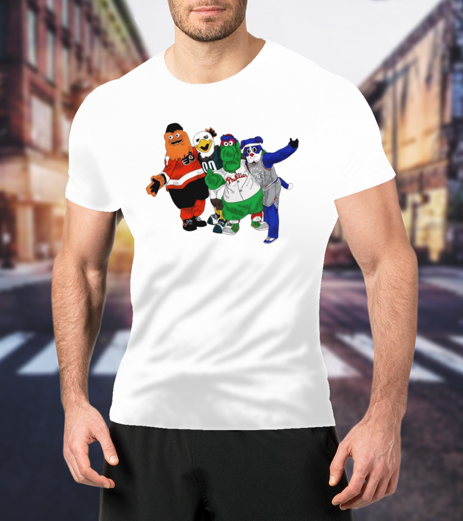 Philly Mascots Gritty Swoop Phanatic Franklin 2026 Sports Characters T-Shirt