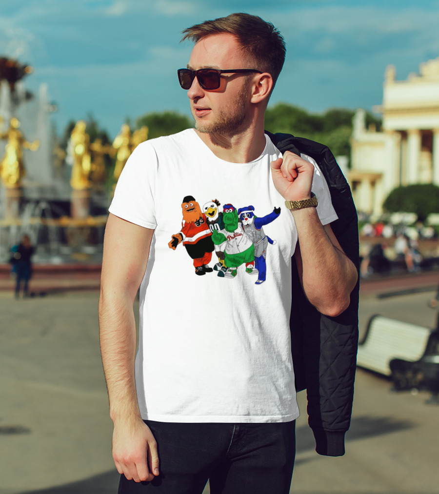 Philly Mascots Gritty Swoop Phanatic Franklin 2026 Sports Characters T-Shirt