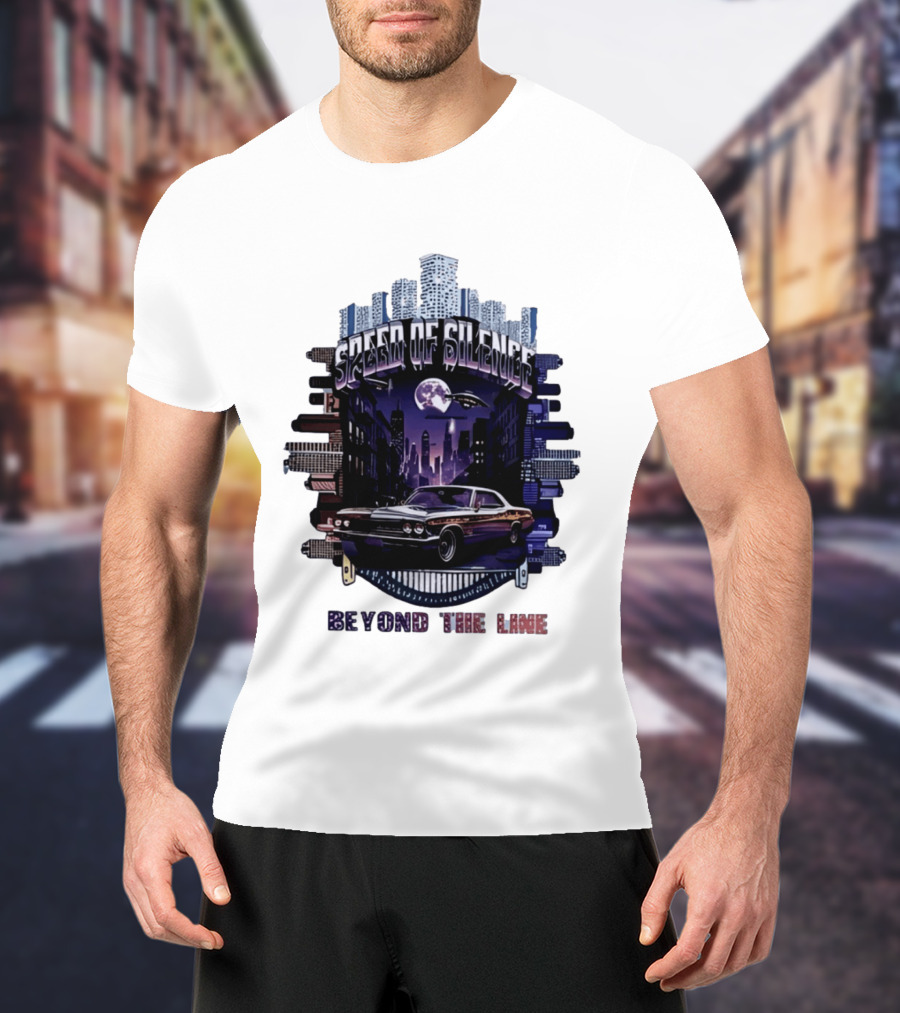 Speed Of Silence Cityscape Classic Car Moonlight Beyond The Line T-Shirt