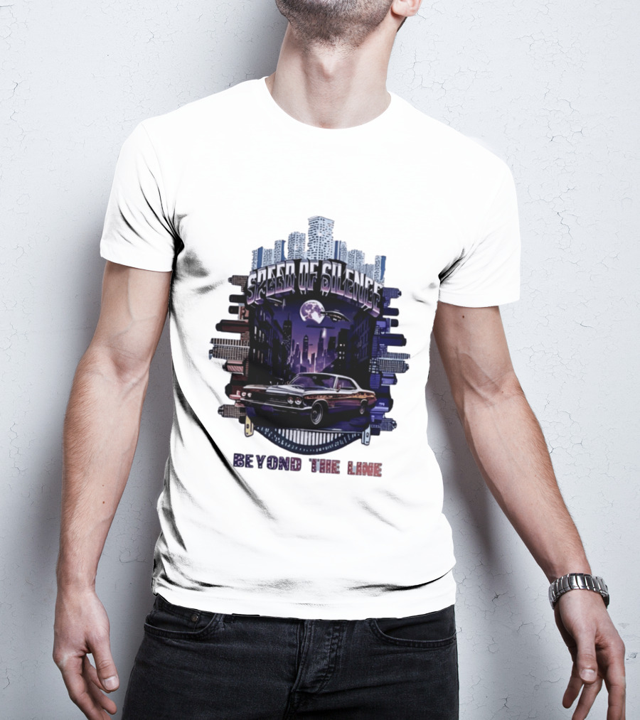 Speed Of Silence Cityscape Classic Car Moonlight Beyond The Line T-Shirt