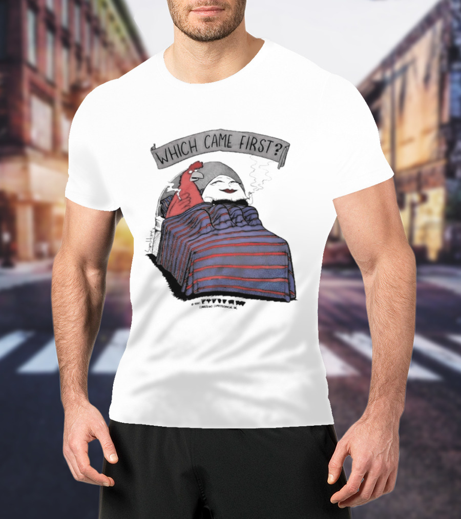 Which Came First The Chicken Or The Egg Striped Bed Scene T-Shirt