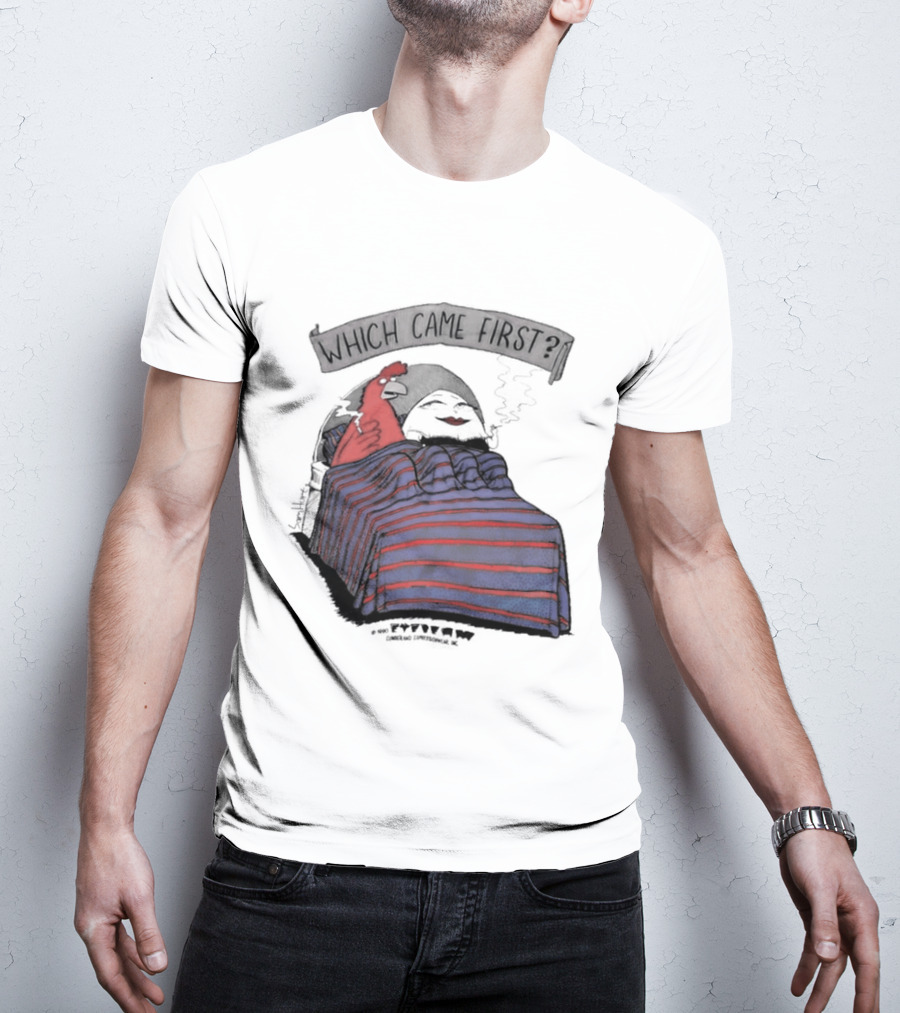 Which Came First The Chicken Or The Egg Striped Bed Scene T-Shirt
