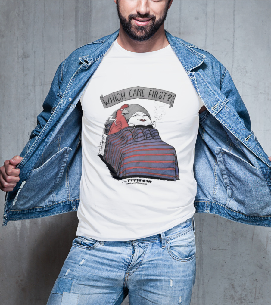 Which Came First The Chicken Or The Egg Striped Bed Scene T-Shirt