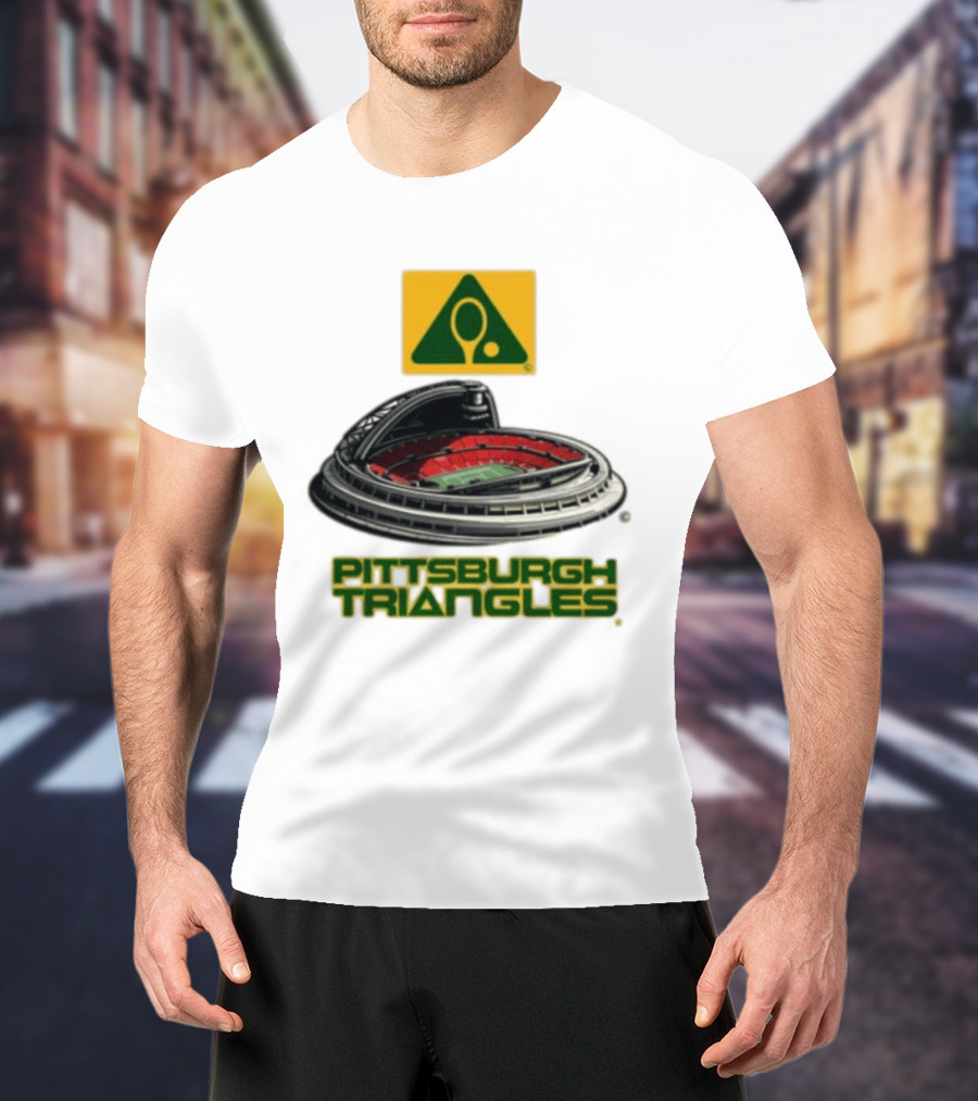Pittsburgh Triangles Tennis Stadium With Tennis Racket T-Shirt
