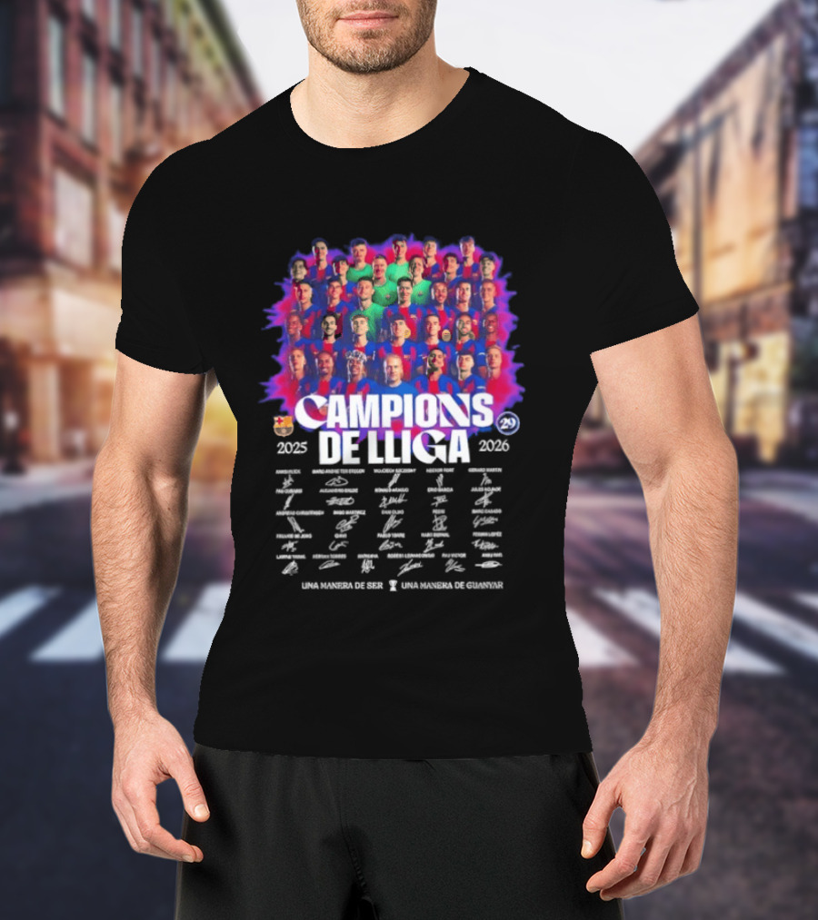 Barcelona FC Campions De Lliga 2025 2026 Signatures Una Manera De Ser T-Shirt