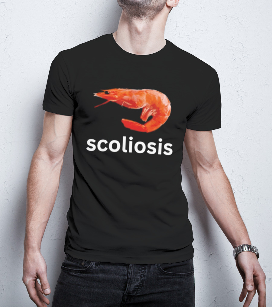 Shrimp Scoliosis Meme Funny Seafood Joke T-Shirt