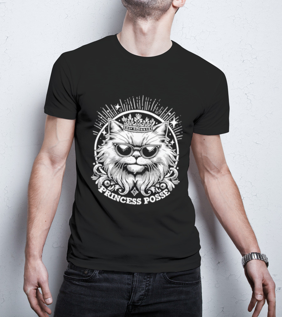 Cat Princess Posse Gothic Emblem Fierce Feline Crown T-Shirt