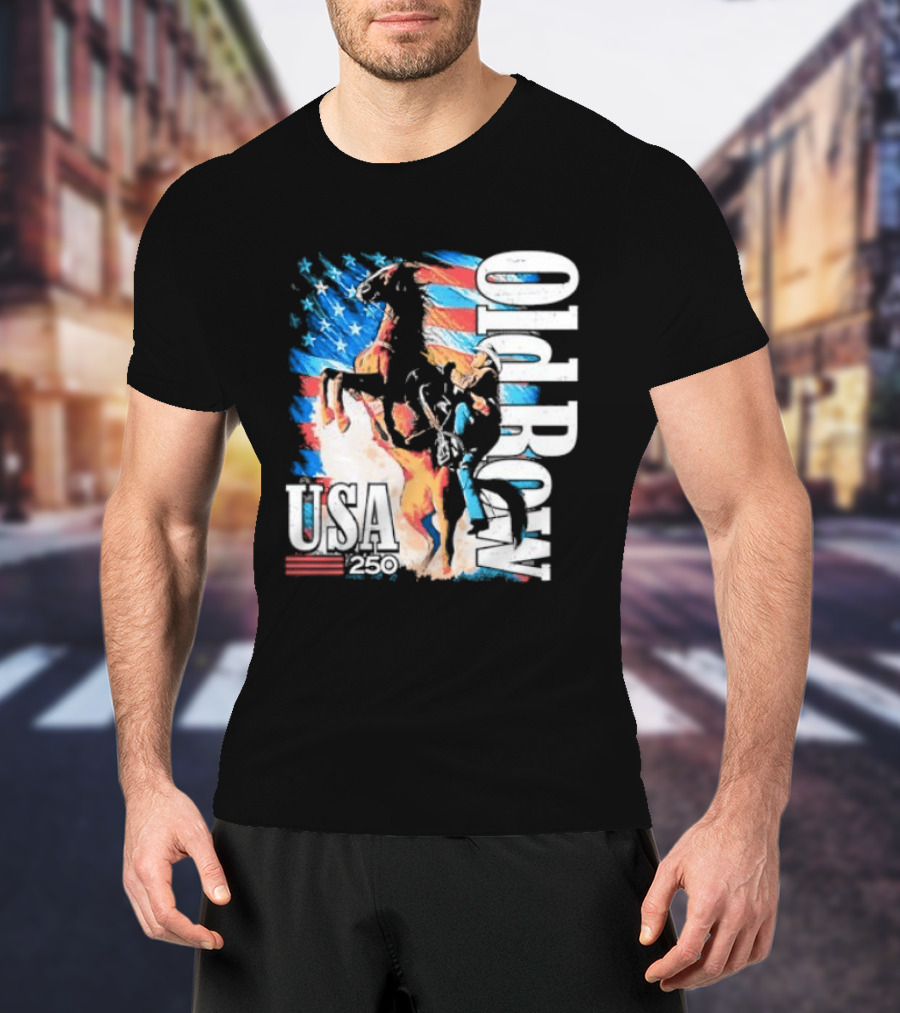 Cowboy Rodeo Rider With Horse USA Flag 250th Anniversary T-Shirt