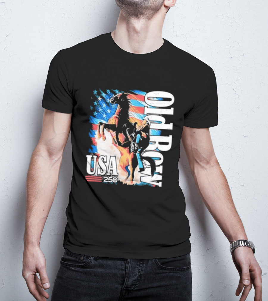 Cowboy Rodeo Rider With Horse USA Flag 250th Anniversary T-Shirt