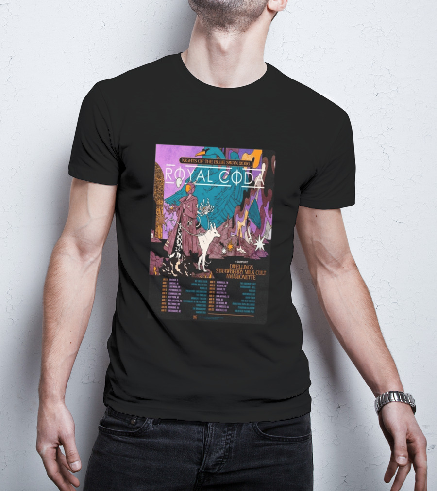 Nights Of The Blue Swan 2026 Royal Coda Tour Dates Dwelling Strawberry Milk Cult Amarionette T-Shirt