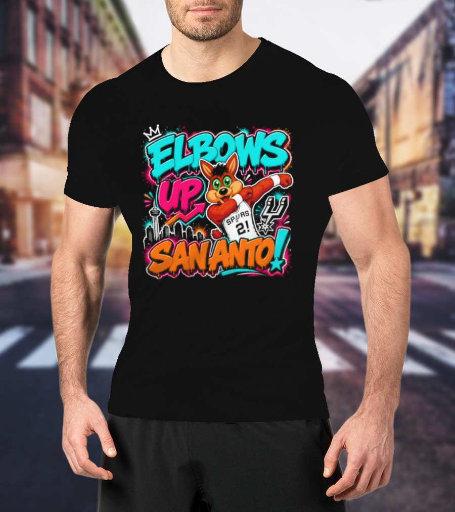 Elbows Up San Antonio Spurs Cartoon Style Mascot Dabbing Fun T-Shirt