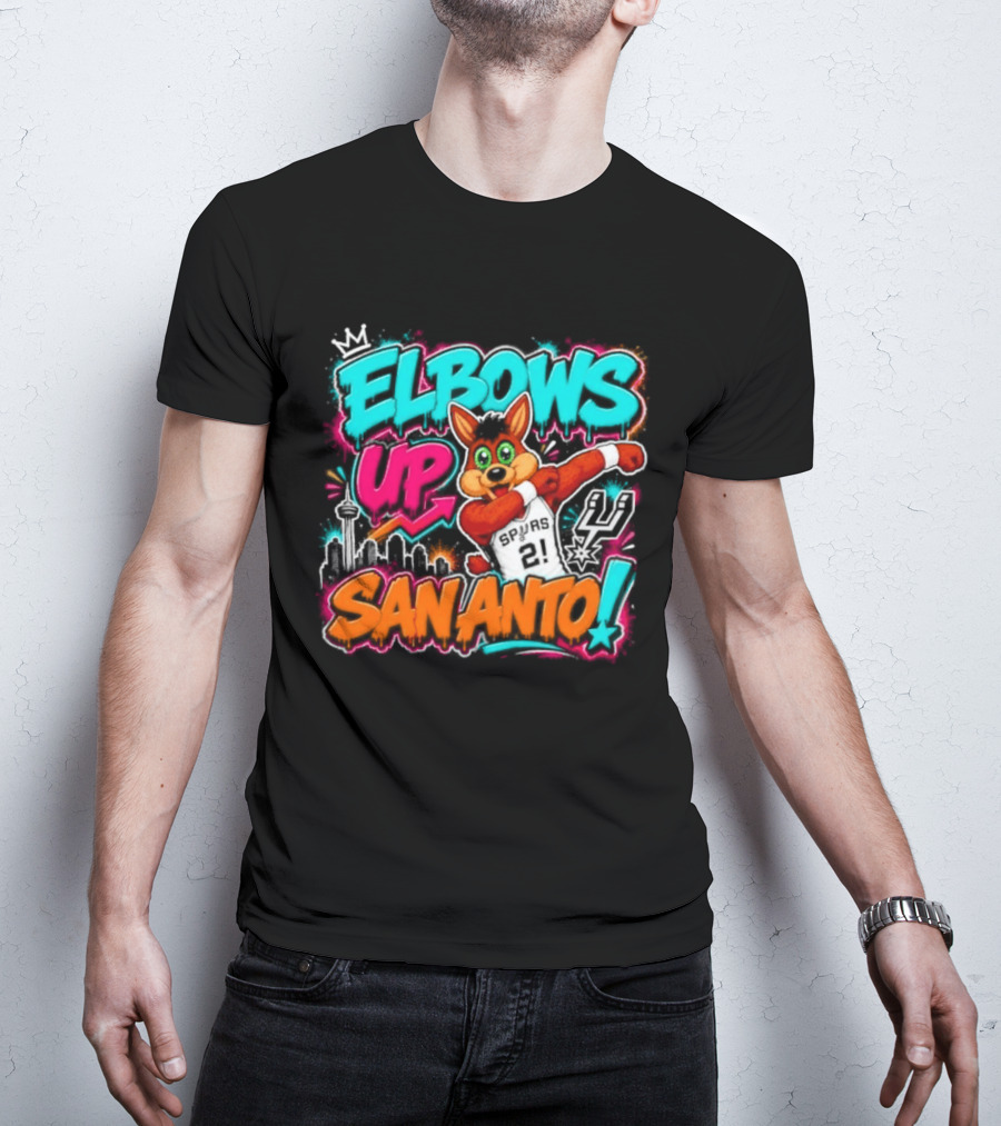 Elbows Up San Antonio Spurs Cartoon Style Mascot Dabbing Fun T-Shirt