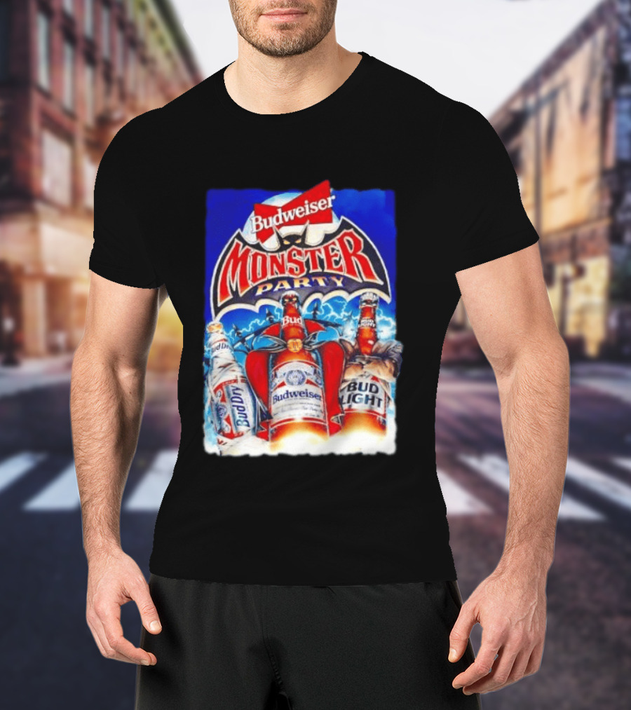 Budweiser Monster Party Bud Dry Bud Light Bottles Halloween Celebration T-Shirt