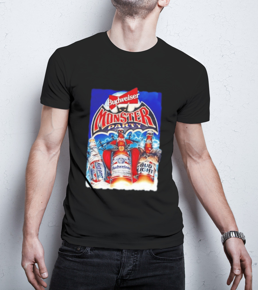 Budweiser Monster Party Bud Dry Bud Light Bottles Halloween Celebration T-Shirt