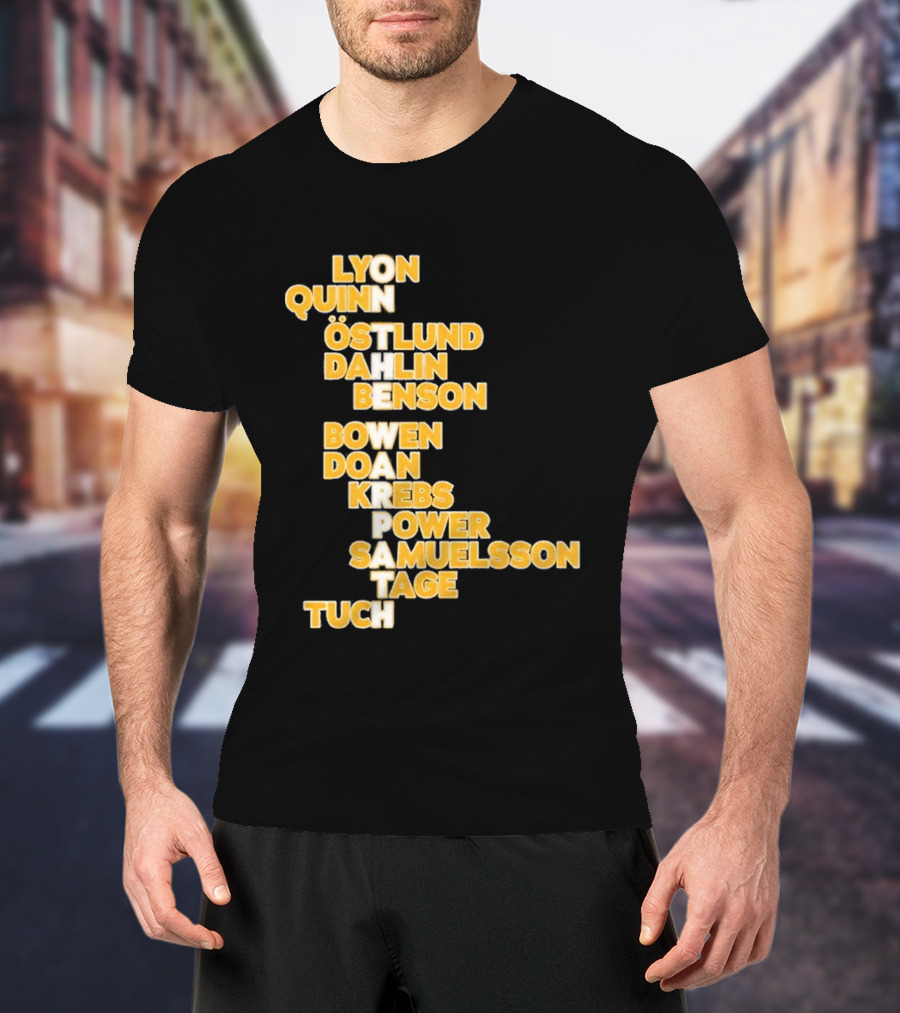 Lyon Quinn Östlund Dahlin Benson Bowen Doan Krebs Power Samuelsson Tage Tuch Buffalo Sabres 2026 T-Shirt