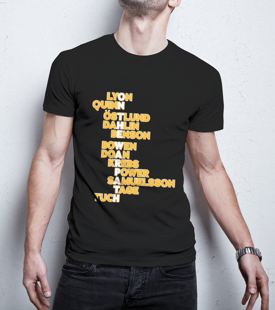 Lyon Quinn Östlund Dahlin Benson Bowen Doan Krebs Power Samuelsson Tage Tuch Buffalo Sabres 2026 T-Shirt