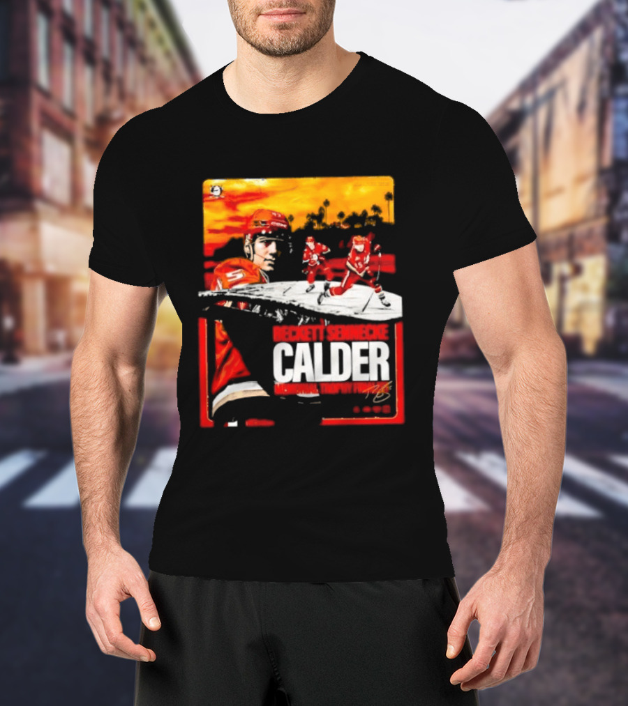Beckett Sennecke Calder Memorial Trophy Finalist Hockey Player Action Scene T-Shirt