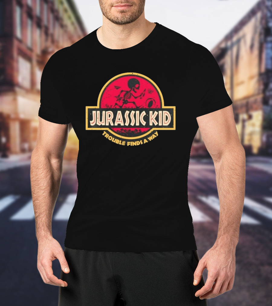 Jurassic Kid Skeleton Trouble Finds A Way T-Shirt