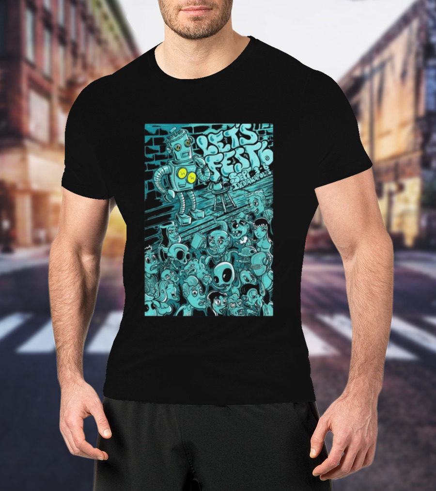 LET'S FEST 6 SEP 9 6 2026 Indianapolis Robot And Alien Crowd T-Shirt