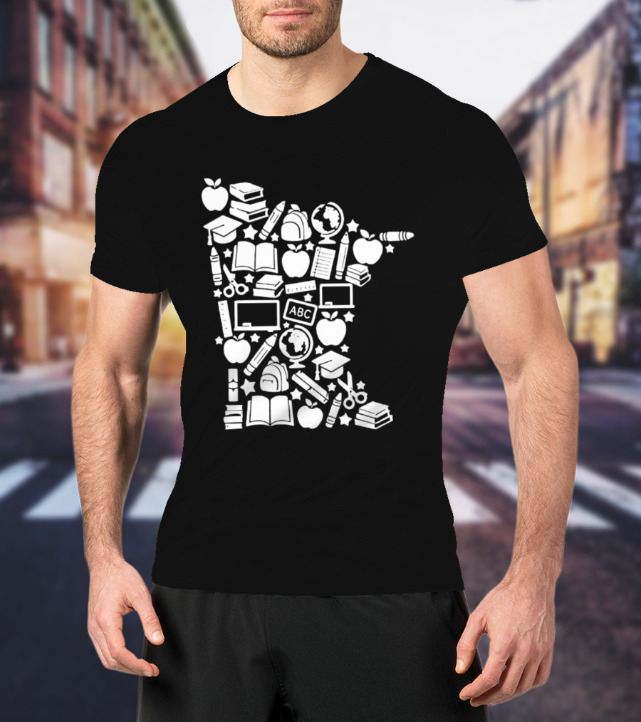 Minnesota Teacher Back To School ABC Books Apples Education State Map T-Shirt