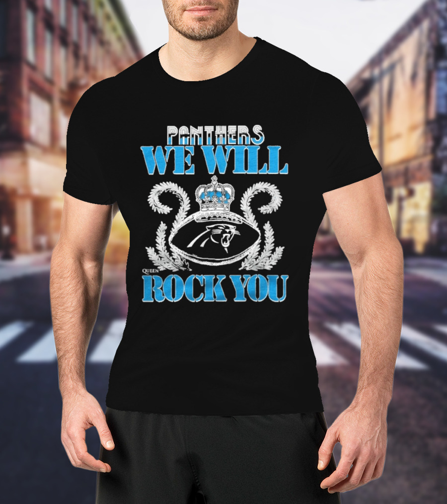 Panthers We Will Rock You Football Crown Laurel T-Shirt